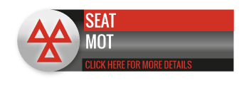 Black, grey and red SEAT MOT call to action button, with image of triangle