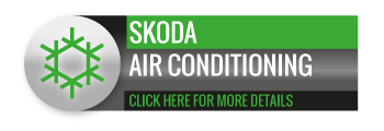 Black, grey and green Skoda Air Conditioning call to action button, with image of snowflake