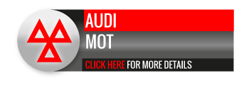 Black, grey and red Audi MOT call to action button, with triangle image