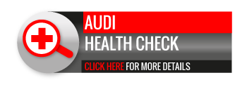 Black, grey and red Audi Health Check call to action button, with magnifying glass image