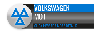 Black, grey and blue Volkswagen MOT call to action button, with image of triangle
