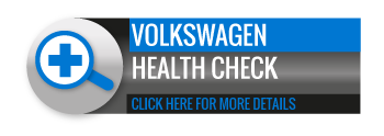 Black, grey and blue Volkswagen Health Check call to action button, with image of magnifying glass