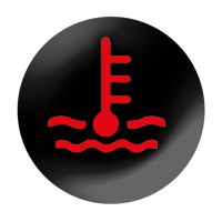 Black circle with red thermometer in water waves