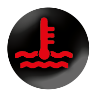 Black circle with red thermometer in water waves