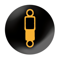 Black circle with a yellow outline of a suspension damper