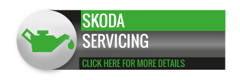 Black, grey and green Skoda Servicing call to action button, with image of oil can
