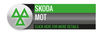 Black, grey and green Skoda MOT call to action button, with image of triangle
