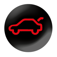 Black circle with red car showing boot open
