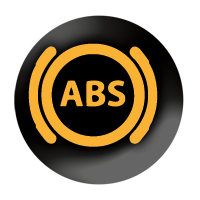 Black circle with yellow letters ABS inside